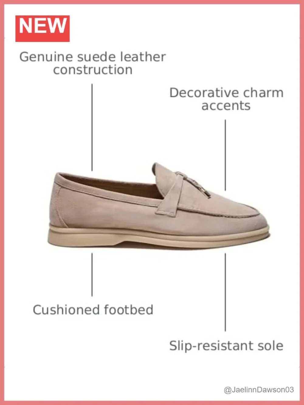 Premium Suede Leather Loafers with Charm Accents Comfort Footbed Slip-On
